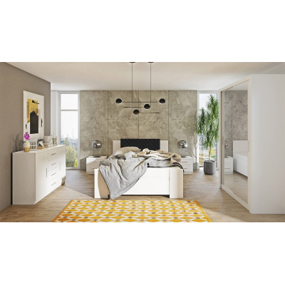 Ložnicová sestava s postelí 160x200 CORTLAND 1 - bílá / černá ekokůže