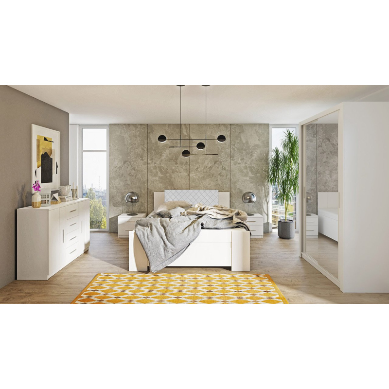 Ložnicová sestava s postelí 160x200 CORTLAND 1 - bílá / bílá ekokůže