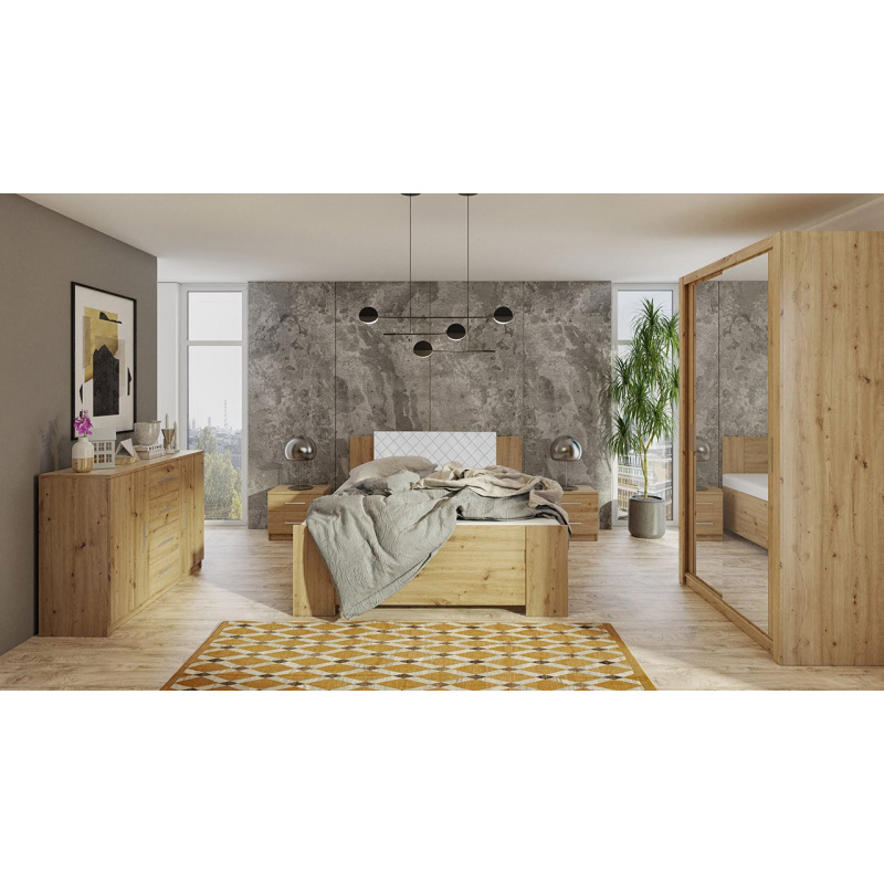 Ložnicová sestava s postelí 160x200 CORTLAND 1 - dub artisan / bílá ekokůže