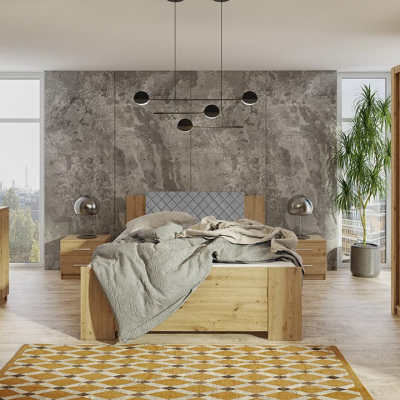 Ložnicová sestava s postelí 160x200 CORTLAND 1 - dub artisan / šedá ekokůže