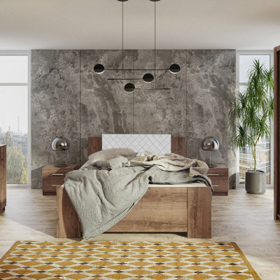 Ložnicová sestava s postelí 160x200 CORTLAND 1 - dub monastery / bílá ekokůže