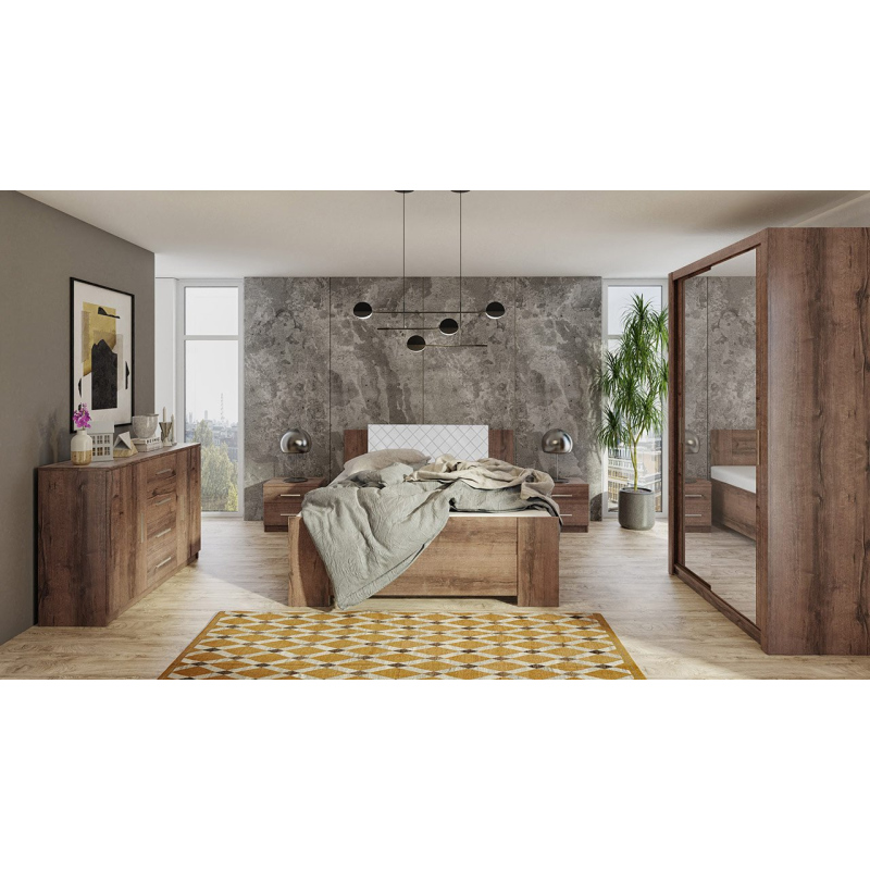 Ložnicová sestava s postelí 160x200 CORTLAND 1 - dub monastery / bílá ekokůže