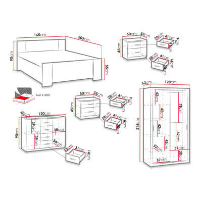 Ložnicová sestava s postelí 160x200 CORTLAND 1 - dub artisan / šedá ekokůže