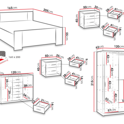 Ložnicová sestava s postelí 160x200 CORTLAND 1 - dub monastery / bílá ekokůže