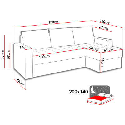 Rohová sedačka s úložným prostorem DELAWARE - šedá / červená