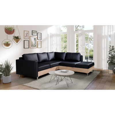 Rohová sedací souprava CHOWAN 3 - černá ekokůže / dub artisan, pravý roh