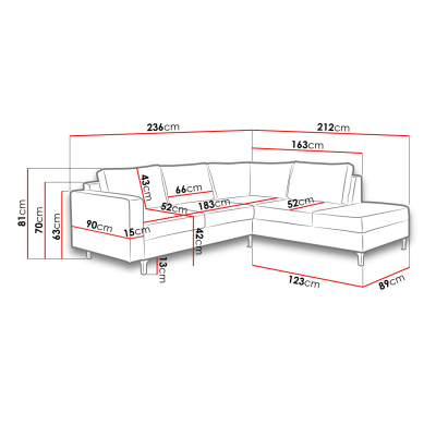 Rohová sedací souprava CHOWAN 3 - světlá šedá / dub monastery, pravý roh