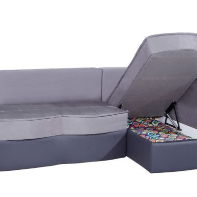 Rozkládací sedačka s úložným prostorem WABASH - šedá / vzorovaná, levý roh