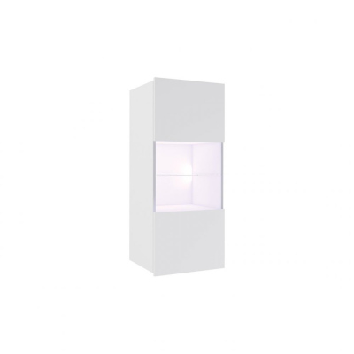 Prosklená závěsná vitrína s LED bílým osvětlením CHEMUNG - bílá / lesklá bílá