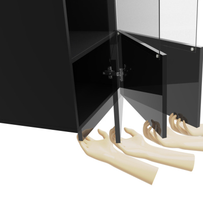 Prosklená závěsná vitrína s LED modrým osvětlením CHEMUNG - bílá / lesklá bílá