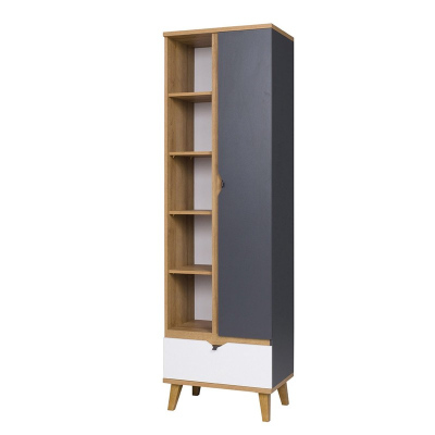 Policový regál VISTA 1 - dub zlatý / bílý / grafitový