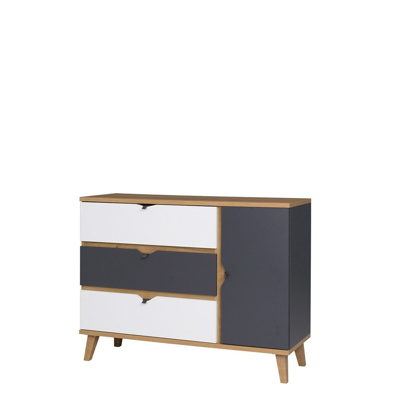 Kombinovaná komoda VISTA - dub zlatý / bílá / grafit