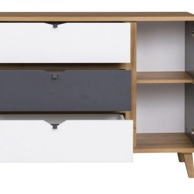 Kombinovaná komoda VISTA - dub zlatý / bílá / grafit