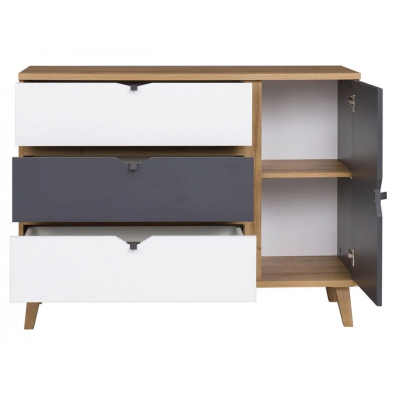 Kombinovaná komoda VISTA - dub zlatý / bílá / grafit