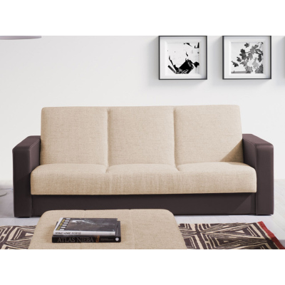 Rozkládací pohovka BURBANK - hnědá ekokůže / béžová