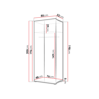 Šatní skříň 80 cm CHEMUNG - dub zlatý
