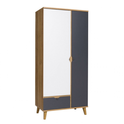 Šatní kombinovaná skříň 80 cm VISTA - dub zlatý / bílá / grafit