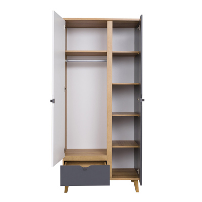 Šatní kombinovaná skříň 80 cm VISTA - dub zlatý / bílá / grafit