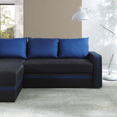 Rohová rozkládací sedací souprava SPARKS 2 - černá / modrá