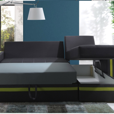 Rohová rozkládací sedací souprava SPARKS 2 - černá / modrá