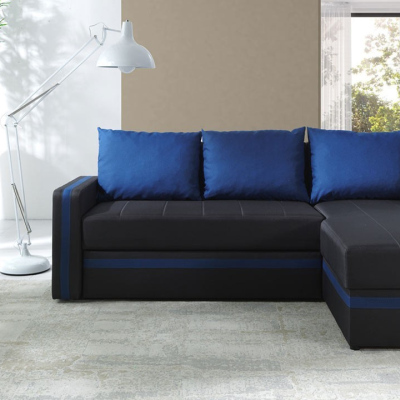 Rohová rozkládací sedací souprava SPARKS 2 - černá / modrá