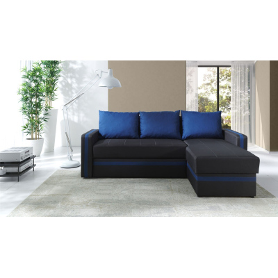Rohová rozkládací sedací souprava SPARKS 2 - černá / modrá