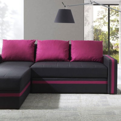 Rohová rozkládací sedací souprava SPARKS 2 - černá / růžová