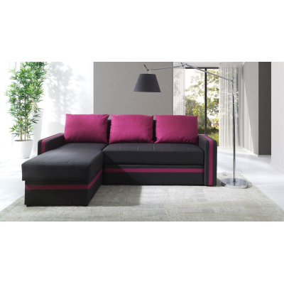 Rohová rozkládací sedací souprava SPARKS 2 - černá / růžová