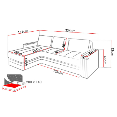 Rohová rozkládací sedací souprava SPARKS 2 - černá / růžová