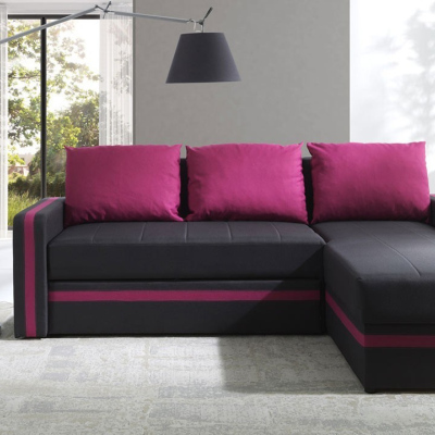 Rohová rozkládací sedací souprava SPARKS 2 - černá / růžová