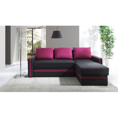 Rohová rozkládací sedací souprava SPARKS 2 - černá / růžová