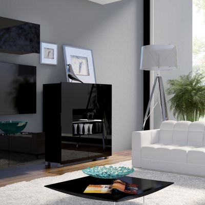 Obývací stěna s LED bílým osvětlením CHEMUNG 5 - černá / lesklá černá