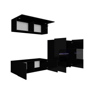 Obývací stěna s LED bílým osvětlením CHEMUNG 5 - lesklá bílá / lesklá černá