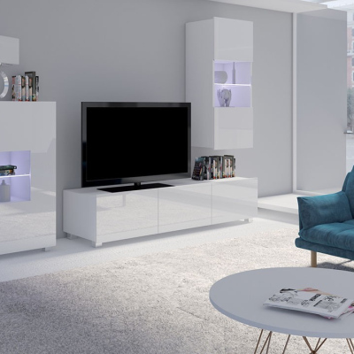 Sestava do obývacího pokoje s LED modrým osvětlením CHEMUNG 8 - bílá / lesklá bílá