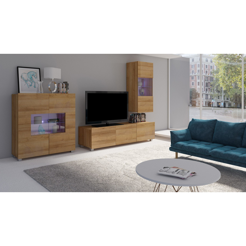 Sestava do obývacího pokoje s LED bílým osvětlením CHEMUNG 8 - dub zlatý