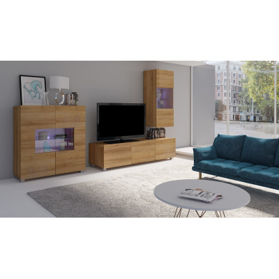 Sestava do obývacího pokoje s LED bílým osvětlením CHEMUNG 8 - dub zlatý