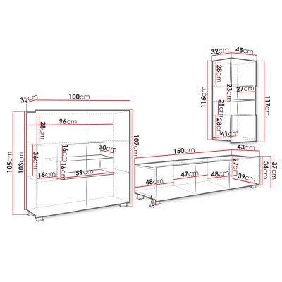 Sestava do obývacího pokoje s LED bílým osvětlením CHEMUNG 8 - dub zlatý