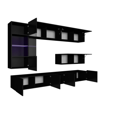 Obývací stěna s LED bílým osvětlením CHEMUNG 4 - černá / lesklá černá