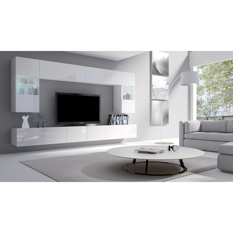 Obývací stěna s LED bílým osvětlením CHEMUNG 1 - bílá / lesklá bílá