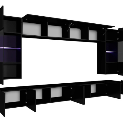 Obývací stěna s LED bílým osvětlením CHEMUNG 1 - černá / lesklá černá
