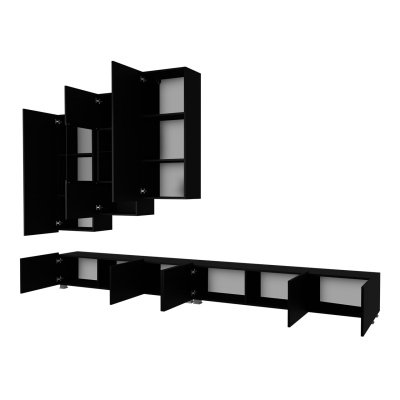 Obývací stěna s LED bílým osvětlením CHEMUNG 15 - černá / lesklá černá