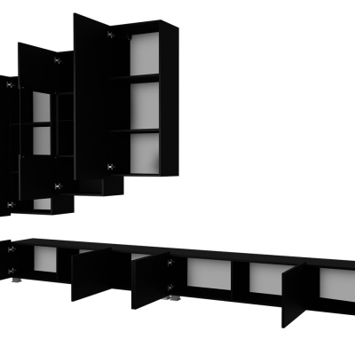 Obývací stěna s LED modrým osvětlením CHEMUNG 15 - černá / lesklá černá