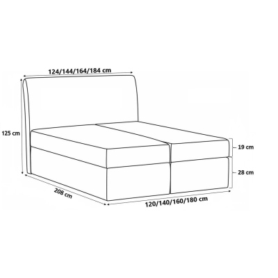 Kontinentální postel LUCIA - 160x200, černá eko kůže + topper ZDARMA