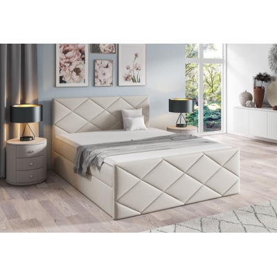 Postel s matrací a roštem HALKA - 200x200, béžová 1 + topper ZDARMA