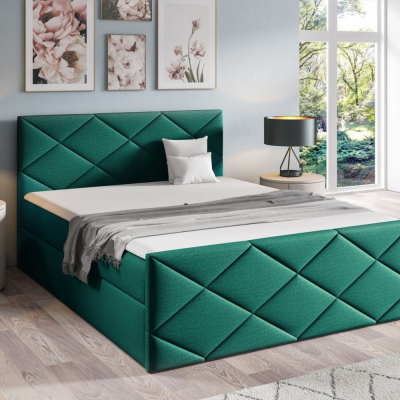 Postel s matrací a roštem HALKA - 200x200, zelená 1 + topper ZDARMA