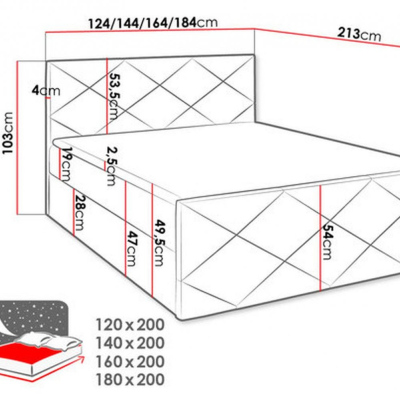 Postel s matrací a roštem HALKA - 180x200, šedomodrá 1 + topper ZDARMA