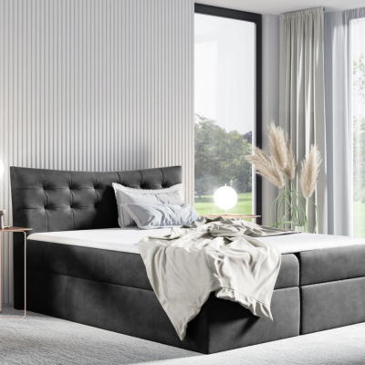 Čalouněná postel HILA - 200x200, šedá + topper ZDARMA
