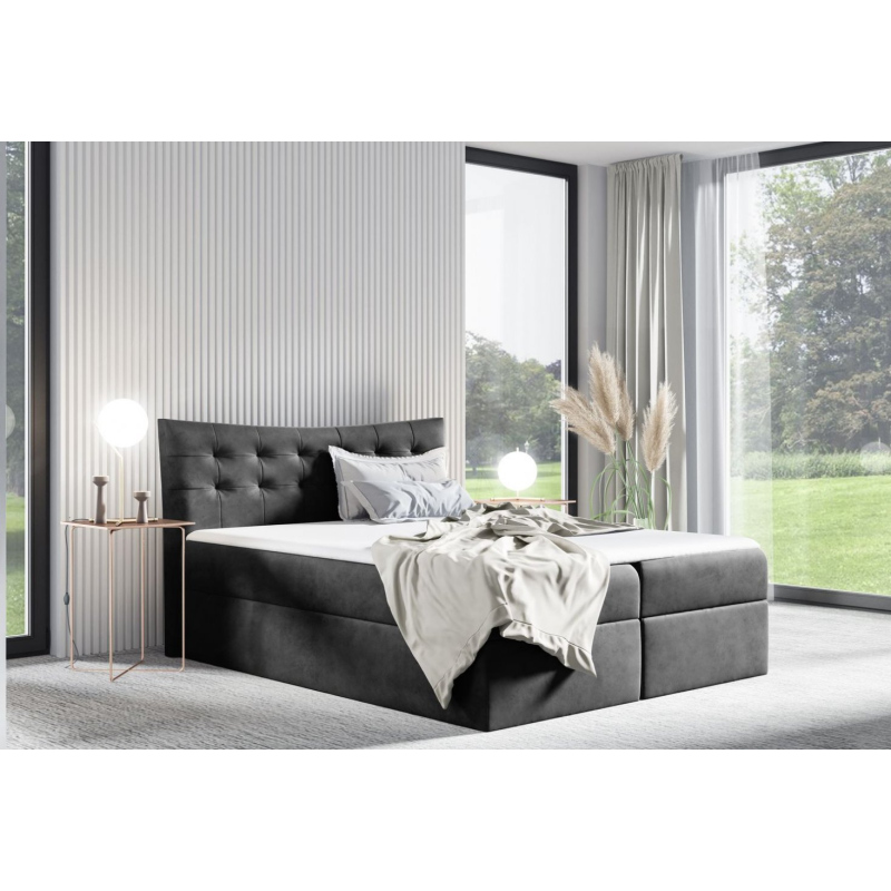 Čalouněná postel HILA - 200x200, šedá + topper ZDARMA