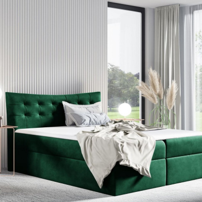 Čalouněná postel HILA - 200x200, zelená + topper ZDARMA