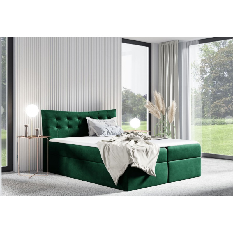 Čalouněná postel HILA - 200x200, zelená + topper ZDARMA